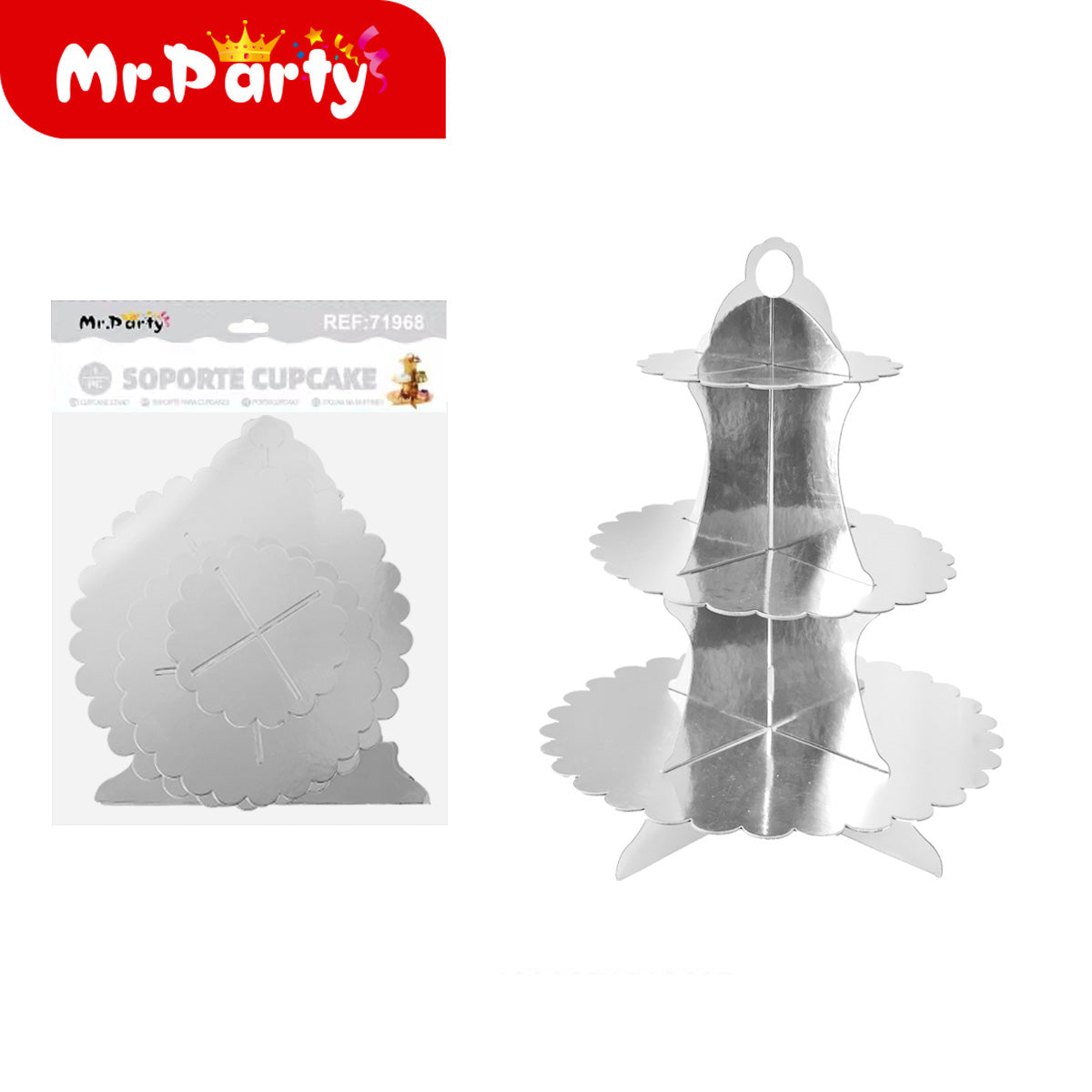 🧁✨ Soporte para Cupcakes 3 Niveles con Orilla Dorada | Torre Exhibidora para Mesa de Dulces | Mr. Party