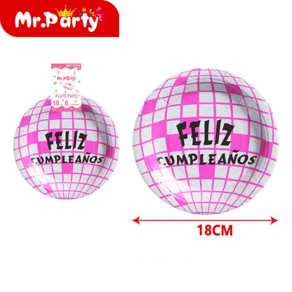 Platos de Papel Disco 18 cm (6 pzas) 🎉🪩 | Feliz Cumpleaños y Fiesta Temática
