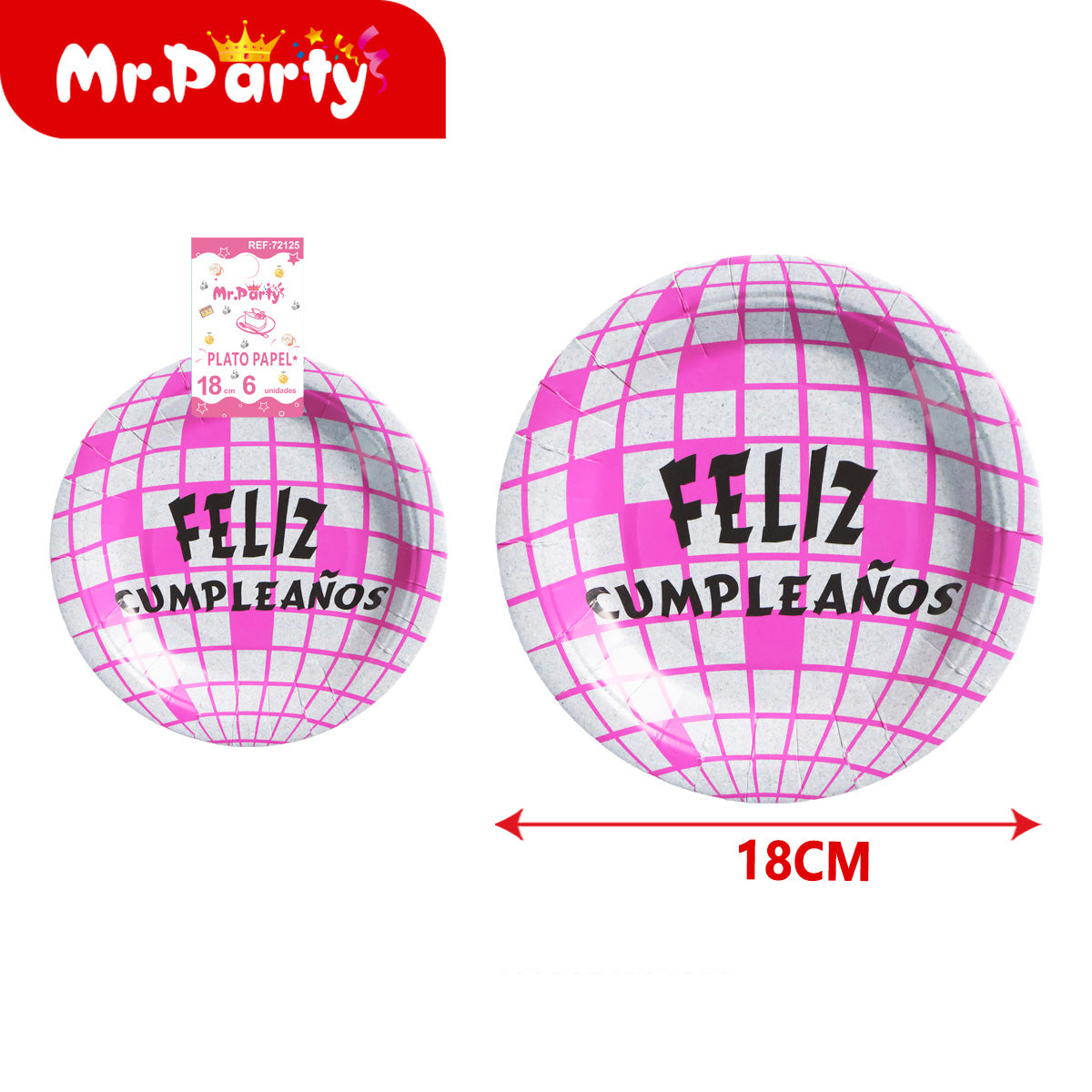Platos de Papel Disco 18 cm (6 pzas) 🎉🪩 | Feliz Cumpleaños y Fiesta Temática- Mayoreo 12 pzas