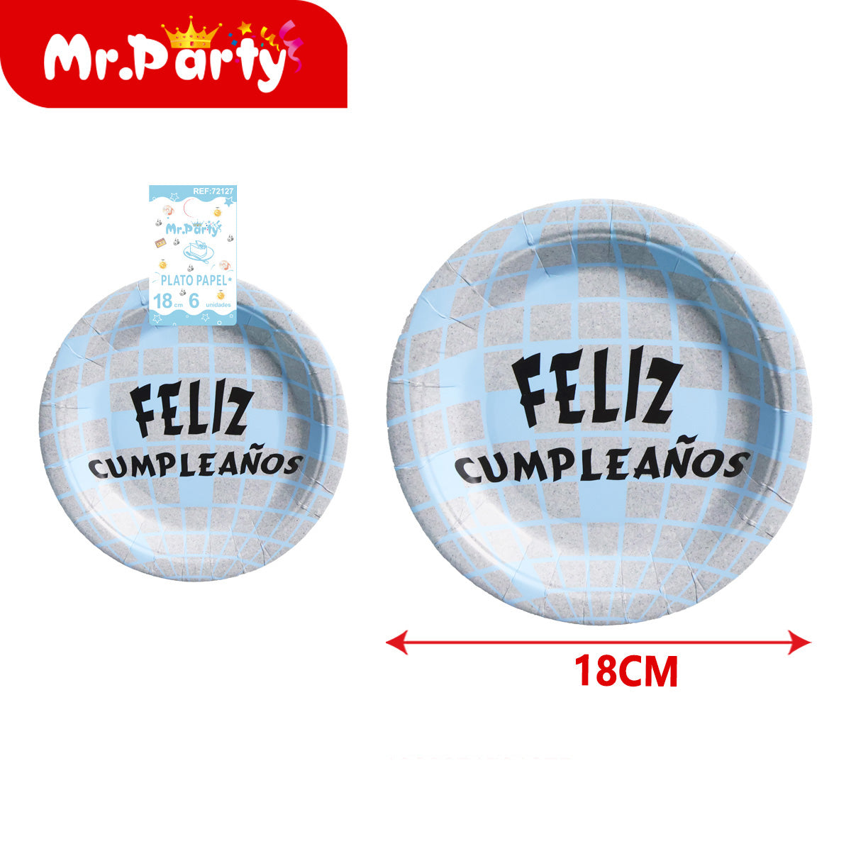 Platos de Papel Disco 18 cm (6 pzas) 🎉🪩 | Feliz Cumpleaños y Fiesta Temática- Mayoreo 12 pzas