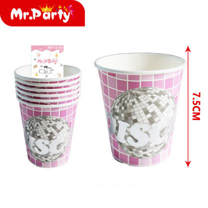 Vasos de Papel Disco 7.5 cm | Set para Fiesta y Cumpleaños | Desechables Mr. Party 🪩🥤🎉- Mayoreo 12 paquetes