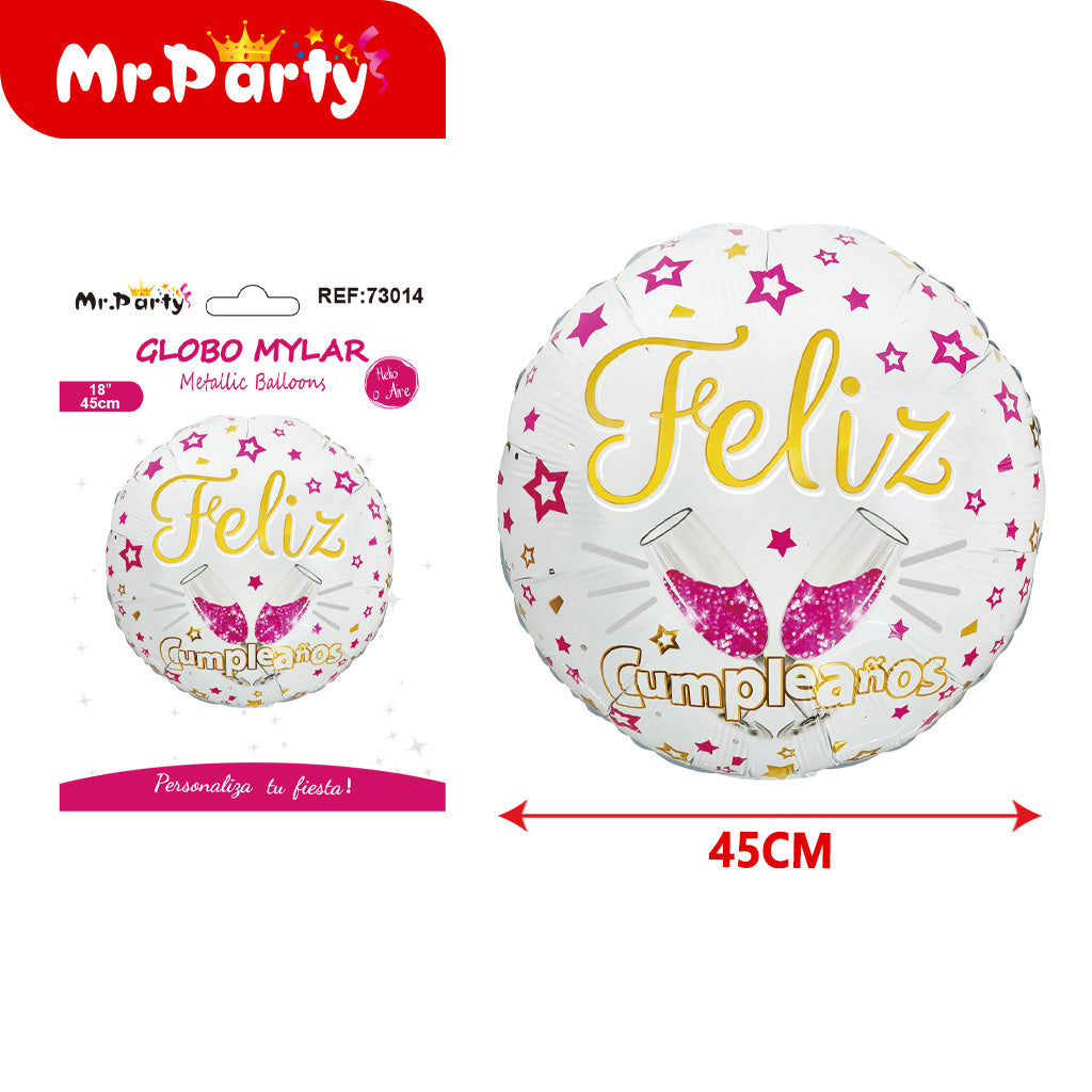Globo Mylar “Feliz Cumpleaños” 45cm (18”) | Diseños Variados | Estrella o Redondo 🎈✨