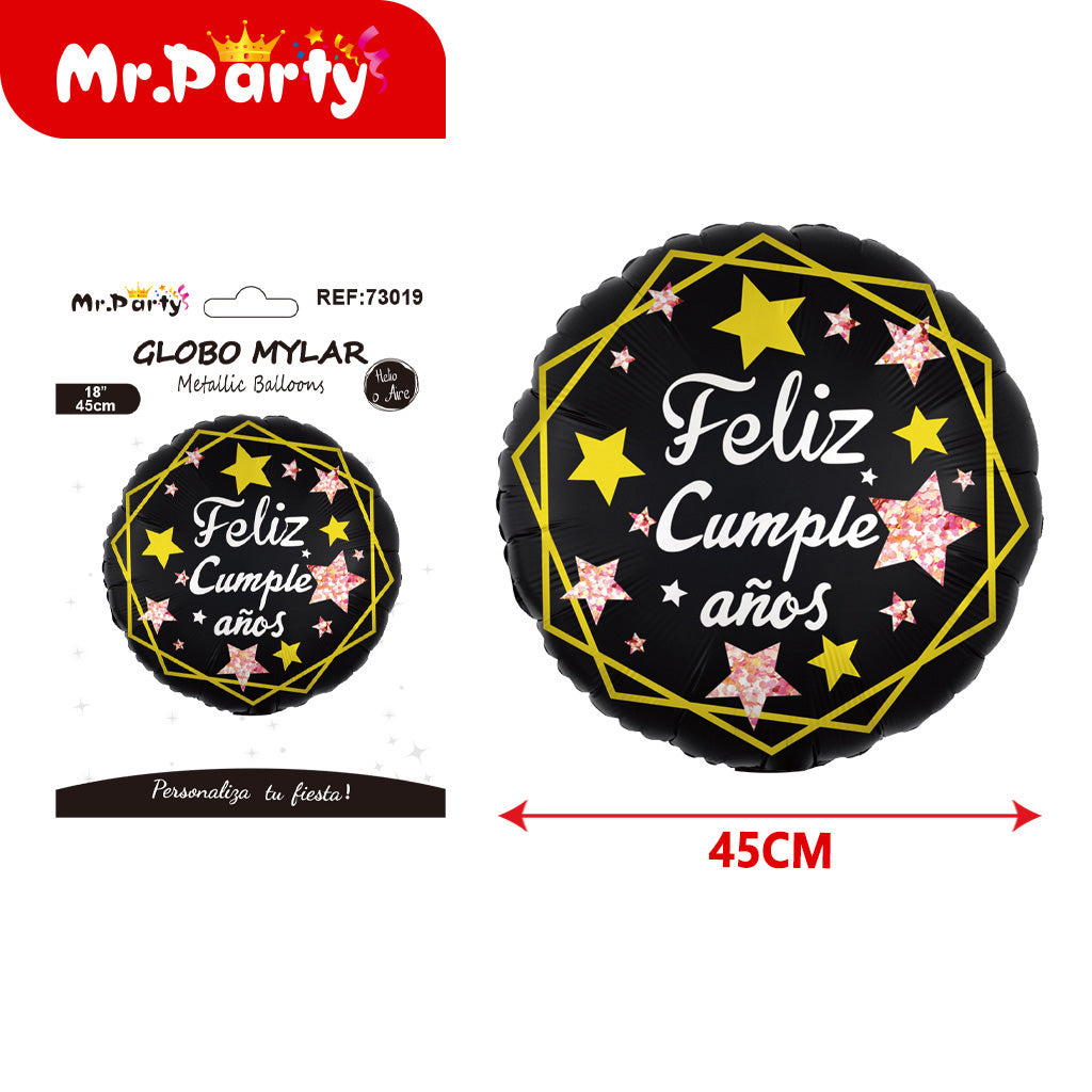 Globo Mylar “Feliz Cumpleaños” 45cm (18”) | Diseños Variados | Estrella o Redondo 🎈✨