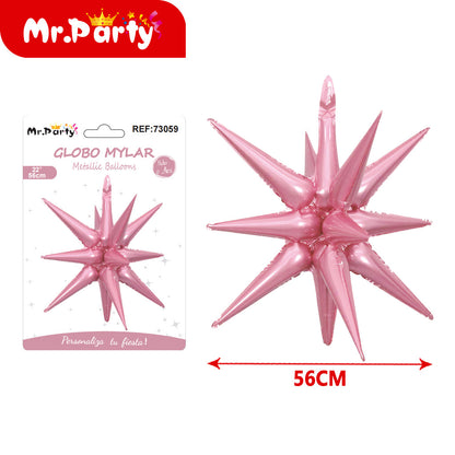 Globo Estrella 3D Mylar 56 cm- mayoreo 12 pzas  – ¡Brilla Toda la Fiesta!