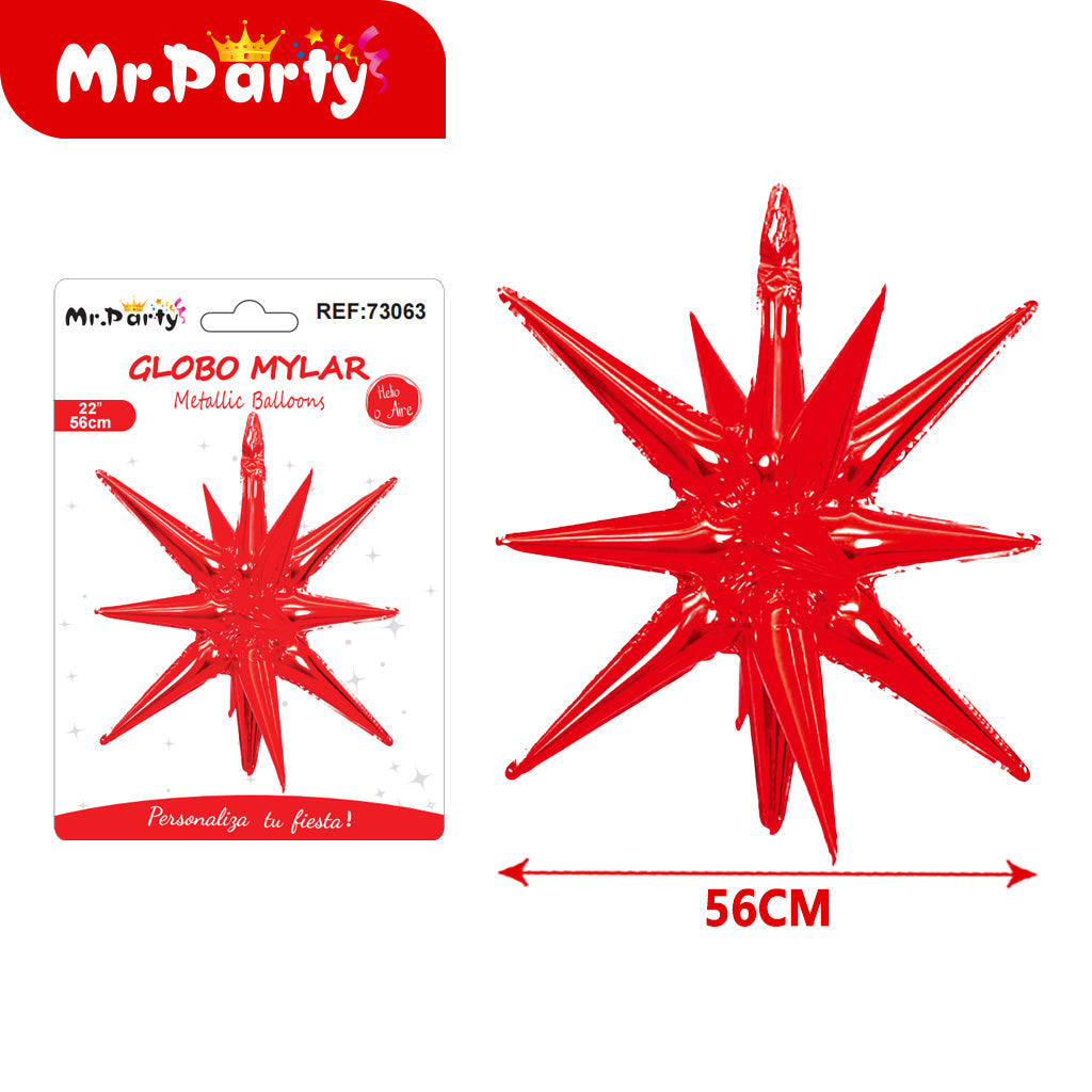 Globo Estrella 3D Mylar 56 cm- mayoreo 12 pzas  – ¡Brilla Toda la Fiesta!