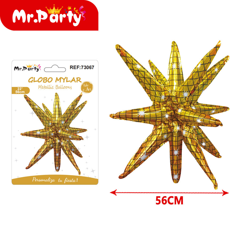 Globo Estrella 3D Mylar 56 cm- mayoreo 12 pzas  – ¡Brilla Toda la Fiesta!