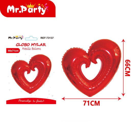 🎈 Globo Mylar Corazón Metálico Gigante | 66x71 cm y 91x109 cm | Decoración San Valentín💖✨ -Mayoreo 12 pzas