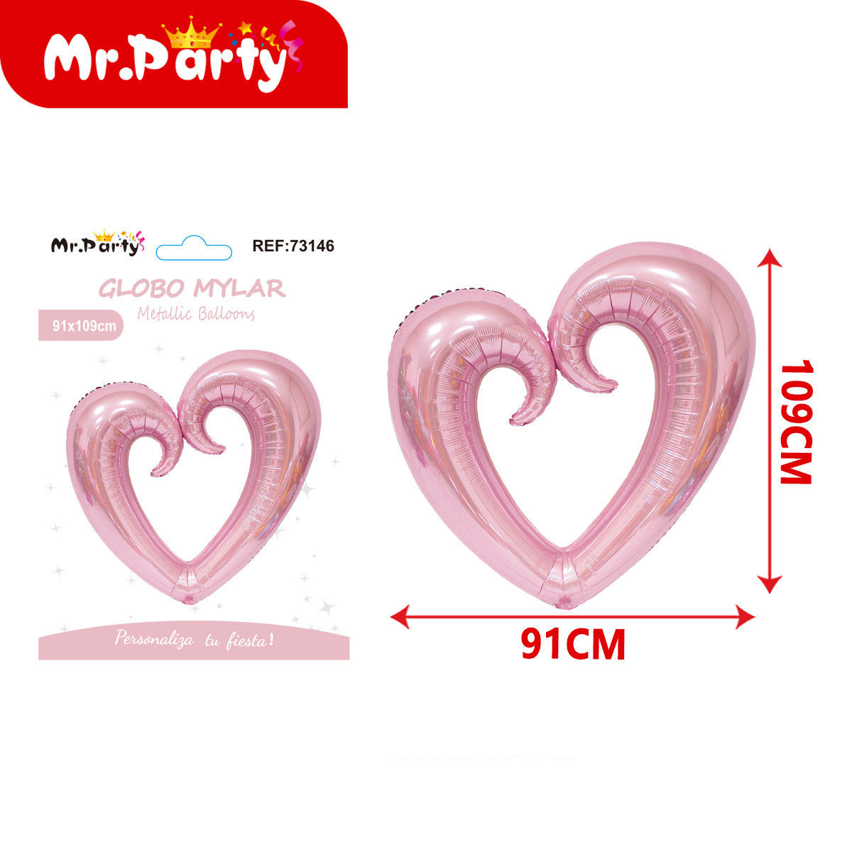 🎈 Globo Mylar Corazón Metálico Gigante | 66x71 cm y 91x109 cm | Decoración San Valentín💖✨
