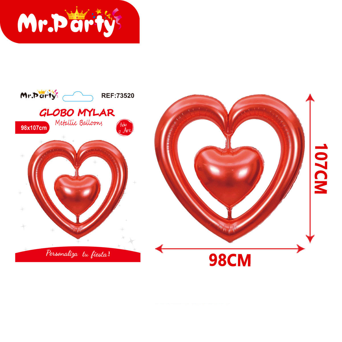 💖 Globo Mylar Corazón Doble 3D Metálico Gigante | 98x107 cm