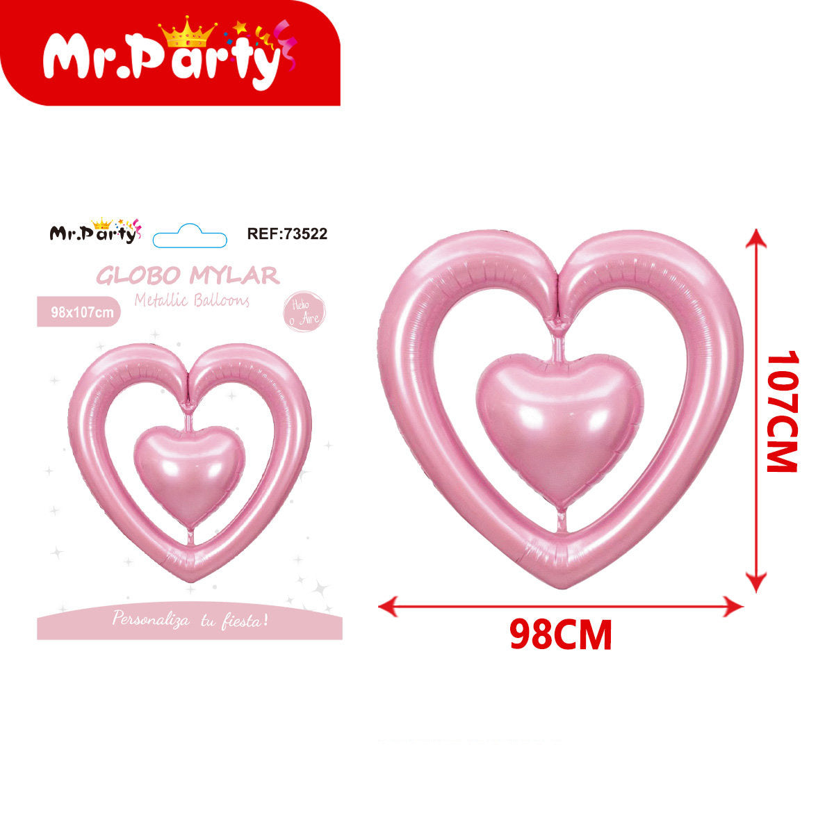 💖 Globo Mylar Corazón Doble 3D Metálico Gigante | 98x107 cm