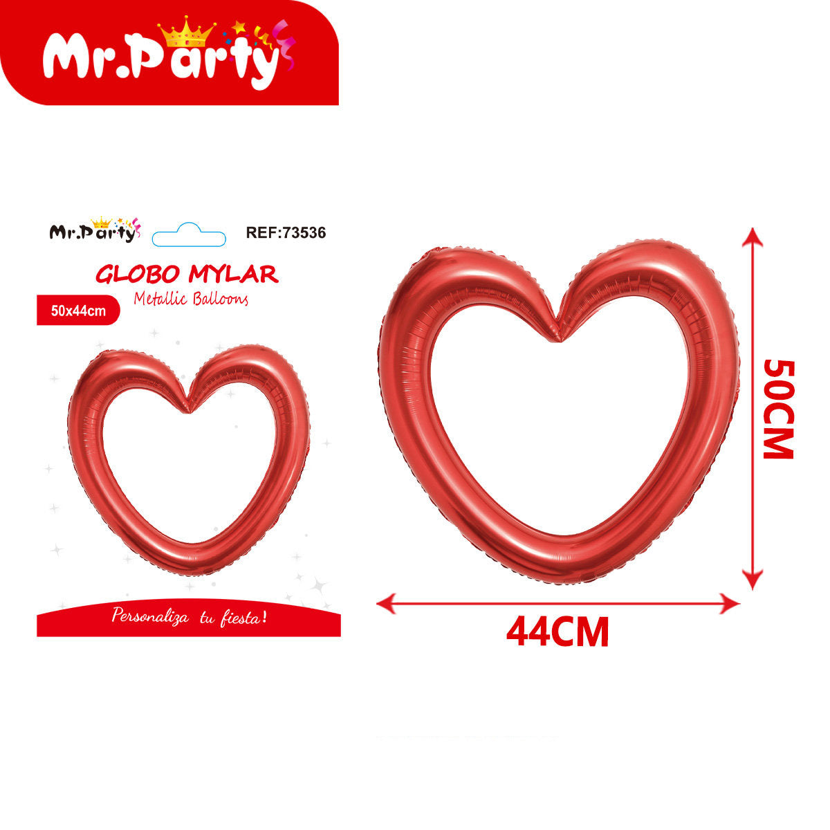 💖 Globo Mylar Corazón Hueco Metálico | 50x44 cm Amor y Amistad-Mayoreo 12 pzas