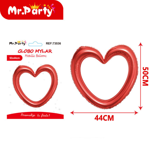 💖 Globo Mylar Corazón Hueco Metálico | 50x44 cm Amor y Amistad-Mayoreo 12 pzas
