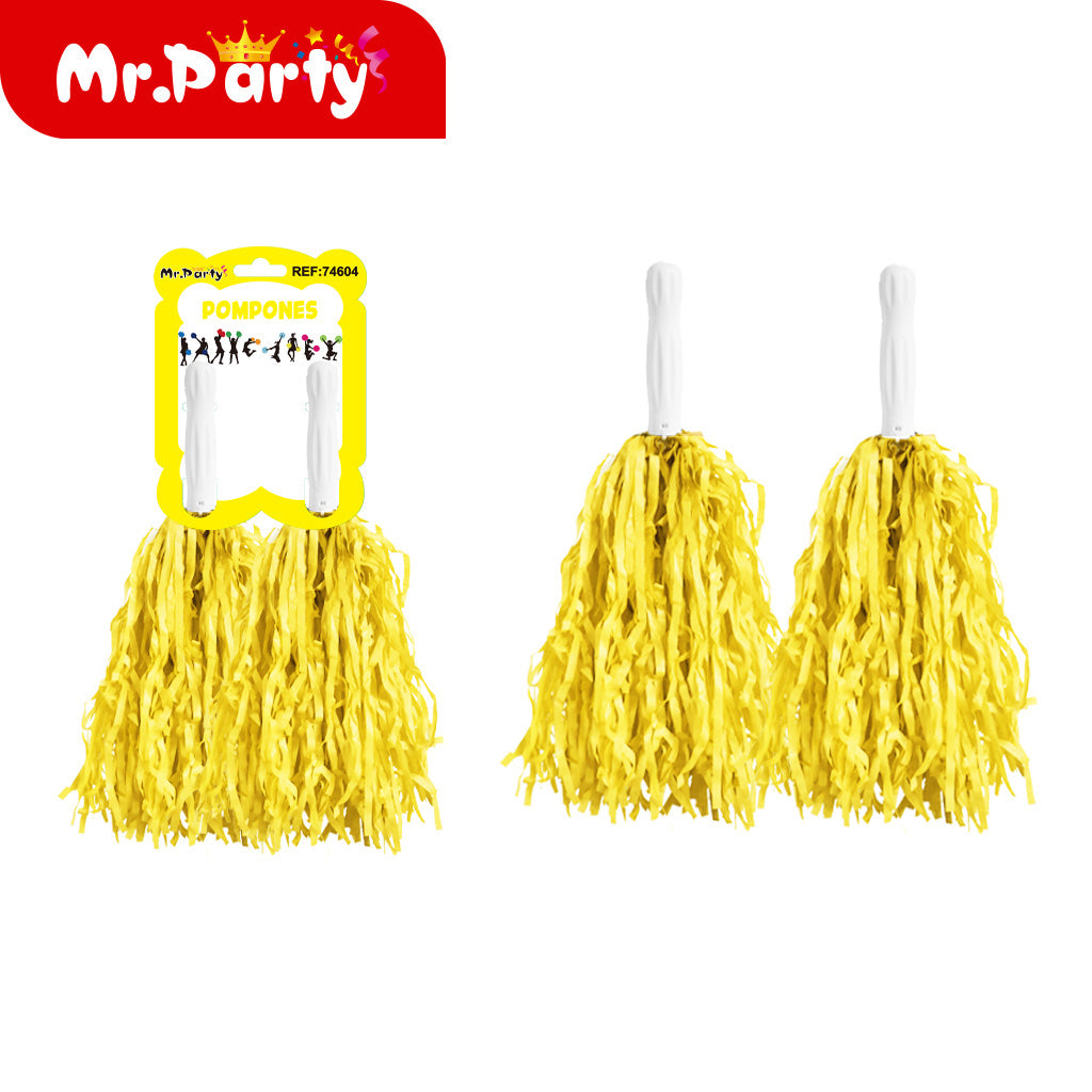 🎉 Pompones de Animación Mr. Party 🎊- Mayoreo 12 pzas | Colores Súper Vivos para Porristas y Fiestas 🥳