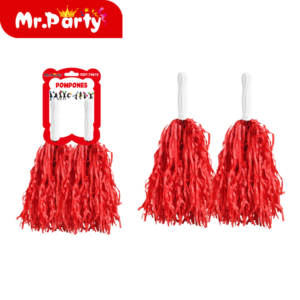 🎉 Pompones de Animación Mr. Party 🎊- Mayoreo 12 pzas | Colores Súper Vivos para Porristas y Fiestas 🥳