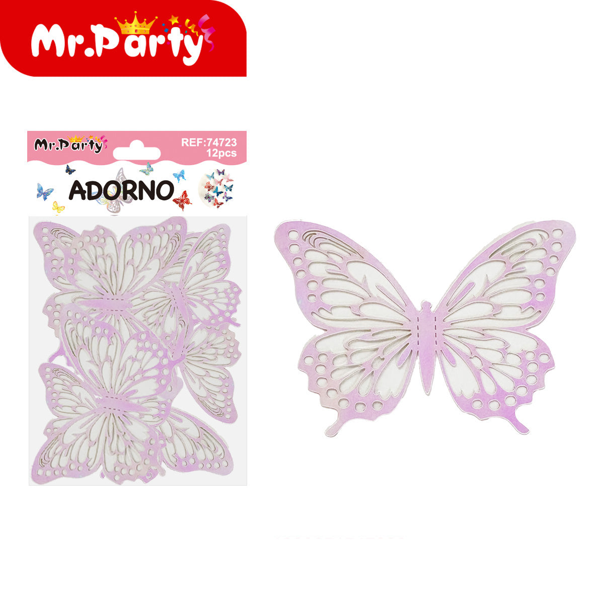 🦋✨ Adornos de Mariposa Tornasol con Detalle Dorado (Set 12 pzas) | Decoración para Fiesta
