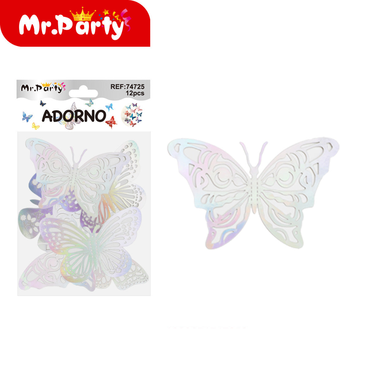 🦋✨ Adornos de Mariposa Tornasol con Detalle Dorado (Set 12 pzas) | Decoración para Fiesta