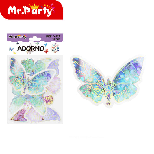 🦋✨ Adornos de Mariposa Tornasol con Detalle Dorado (Set 10 pzas) | Decoración para Fiesta