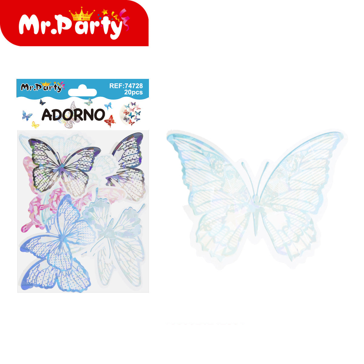 🦋✨ Adornos de Mariposa Tornasol con Detalle Dorado (Set 10 pzas) | Decoración para Fiesta- Mayoreo 12 pzas