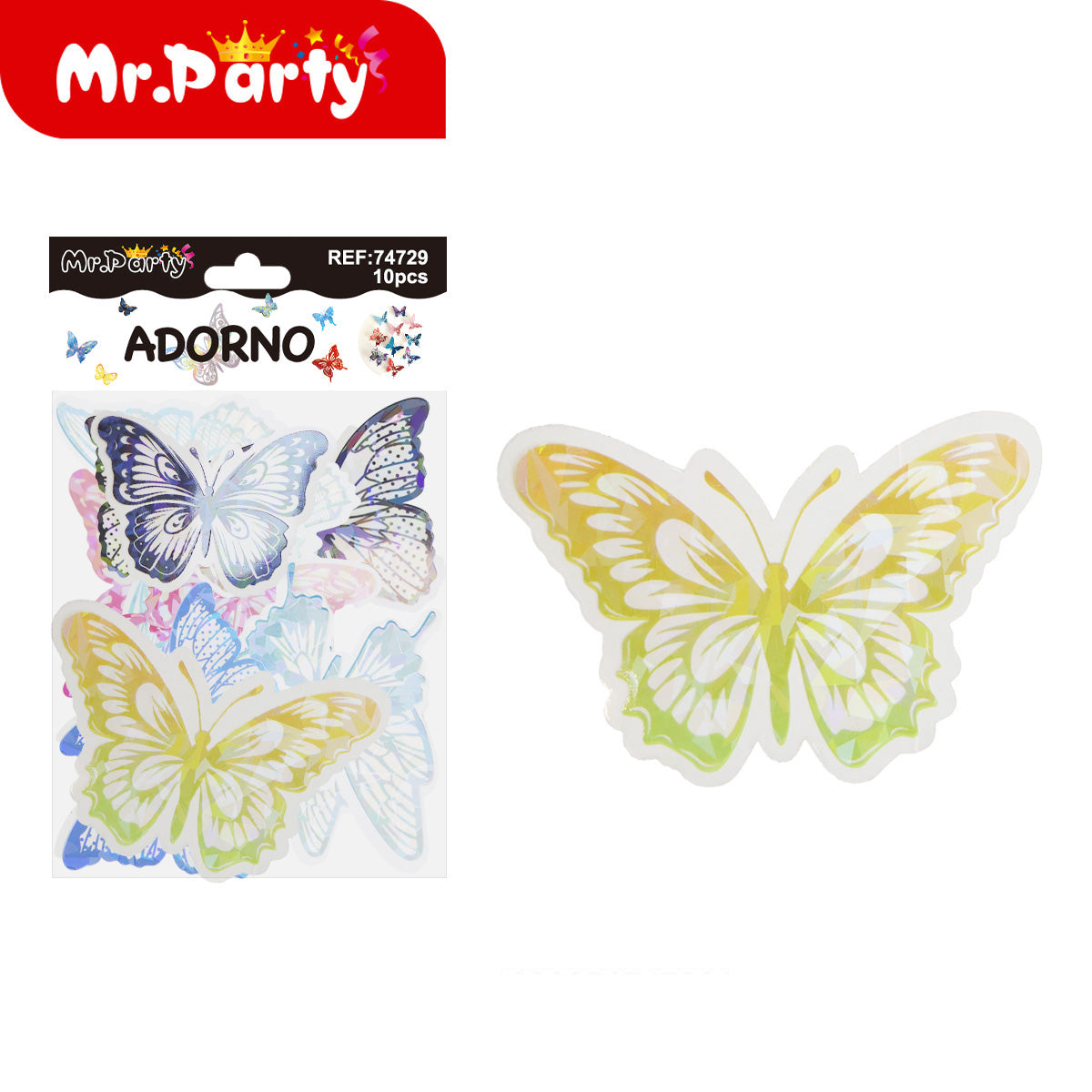 🦋✨ Adornos de Mariposa Tornasol con Detalle Dorado (Set 10 pzas) | Decoración para Fiesta