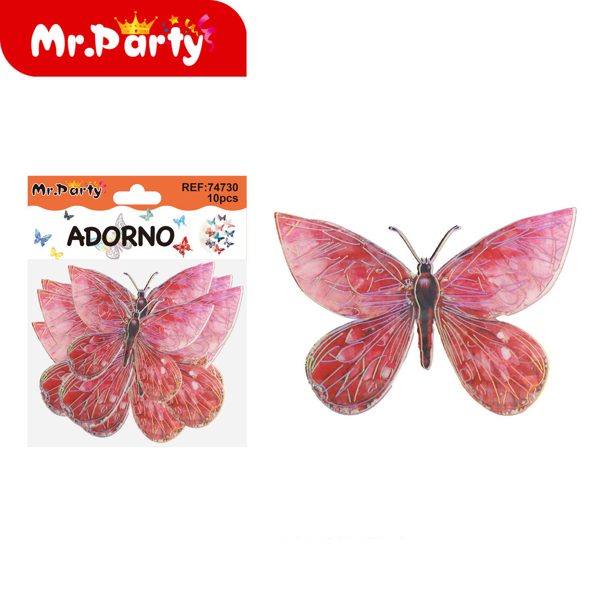 🦋✨ Adornos de Mariposa Tornasol con Detalle Dorado (Set 10 pzas) | Decoración para Fiesta- Mayoreo 12 pzas