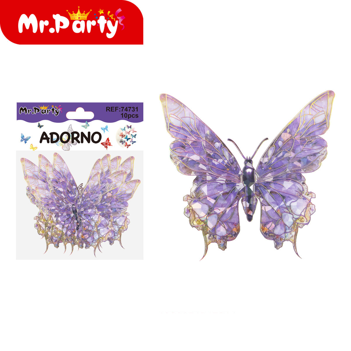 🦋✨ Adornos de Mariposa Tornasol con Detalle Dorado (Set 10 pzas) | Decoración para Fiesta