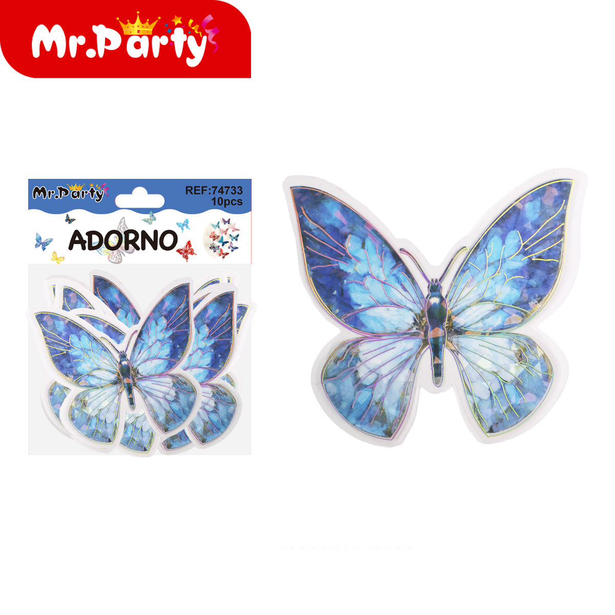 🦋✨ Adornos de Mariposa Tornasol con Detalle Dorado (Set 10 pzas) | Decoración para Fiesta- Mayoreo 12 pzas