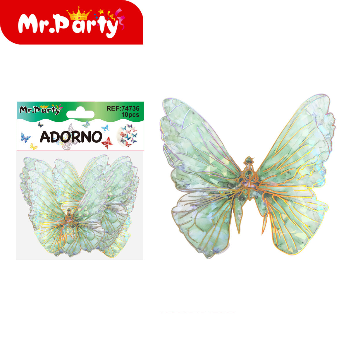 🦋✨ Adornos de Mariposa Tornasol con Detalle Dorado (Set 10 pzas) | Decoración para Fiesta
