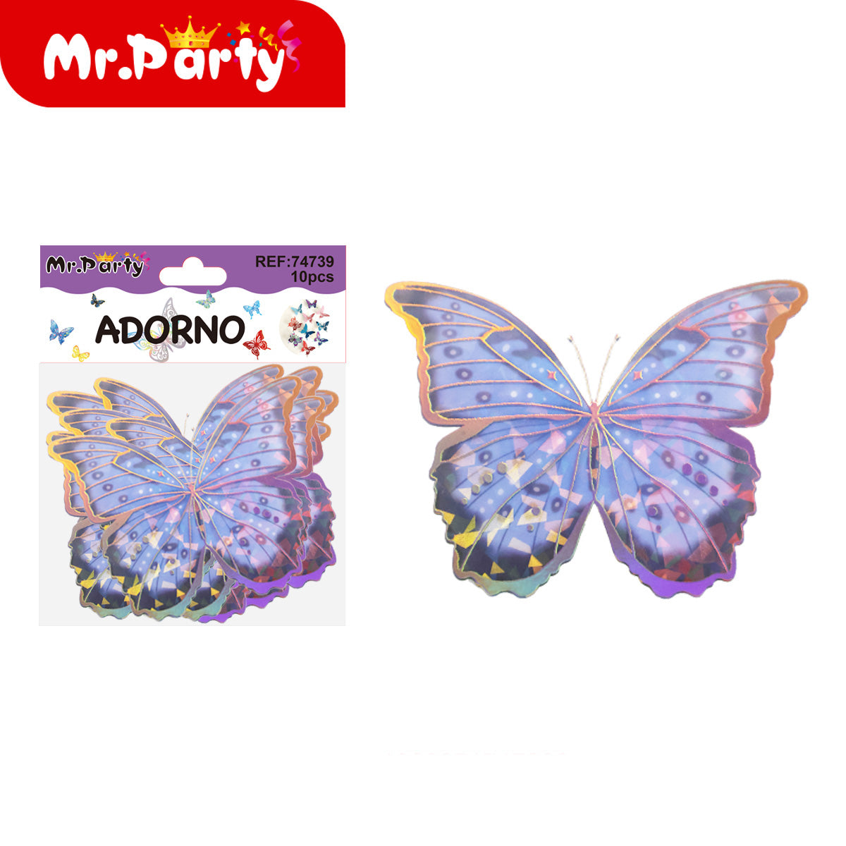 🦋✨ Adornos de Mariposa Tornasol con Detalle Dorado (Set 10 pzas) | Decoración para Fiesta- Mayoreo 12 pzas