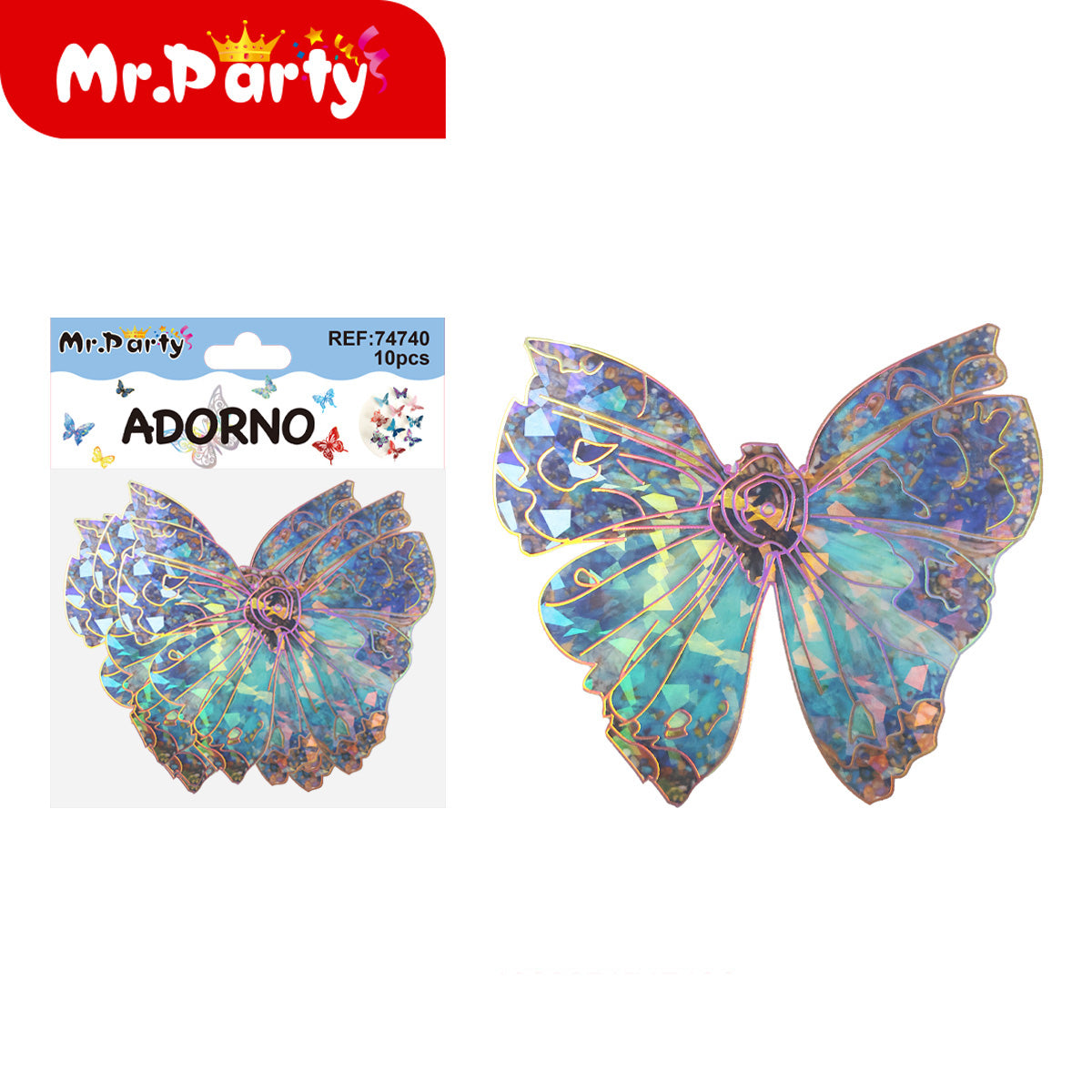 🦋✨ Adornos de Mariposa Tornasol con Detalle Dorado (Set 10 pzas) | Decoración para Fiesta- Mayoreo 12 pzas