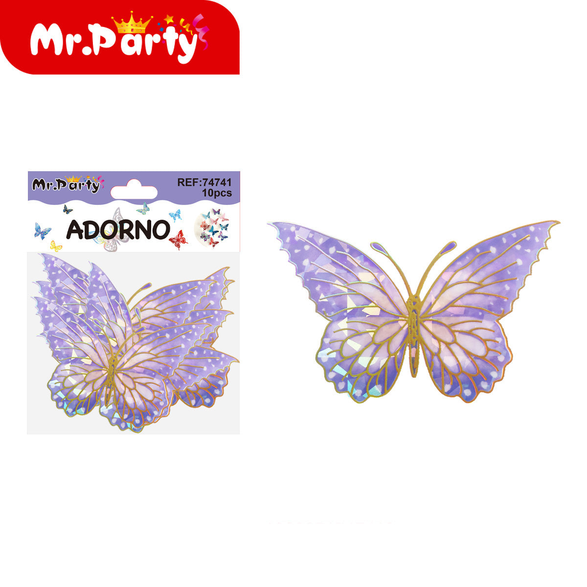 🦋✨ Adornos de Mariposa Tornasol con Detalle Dorado (Set 10 pzas) | Decoración para Fiesta