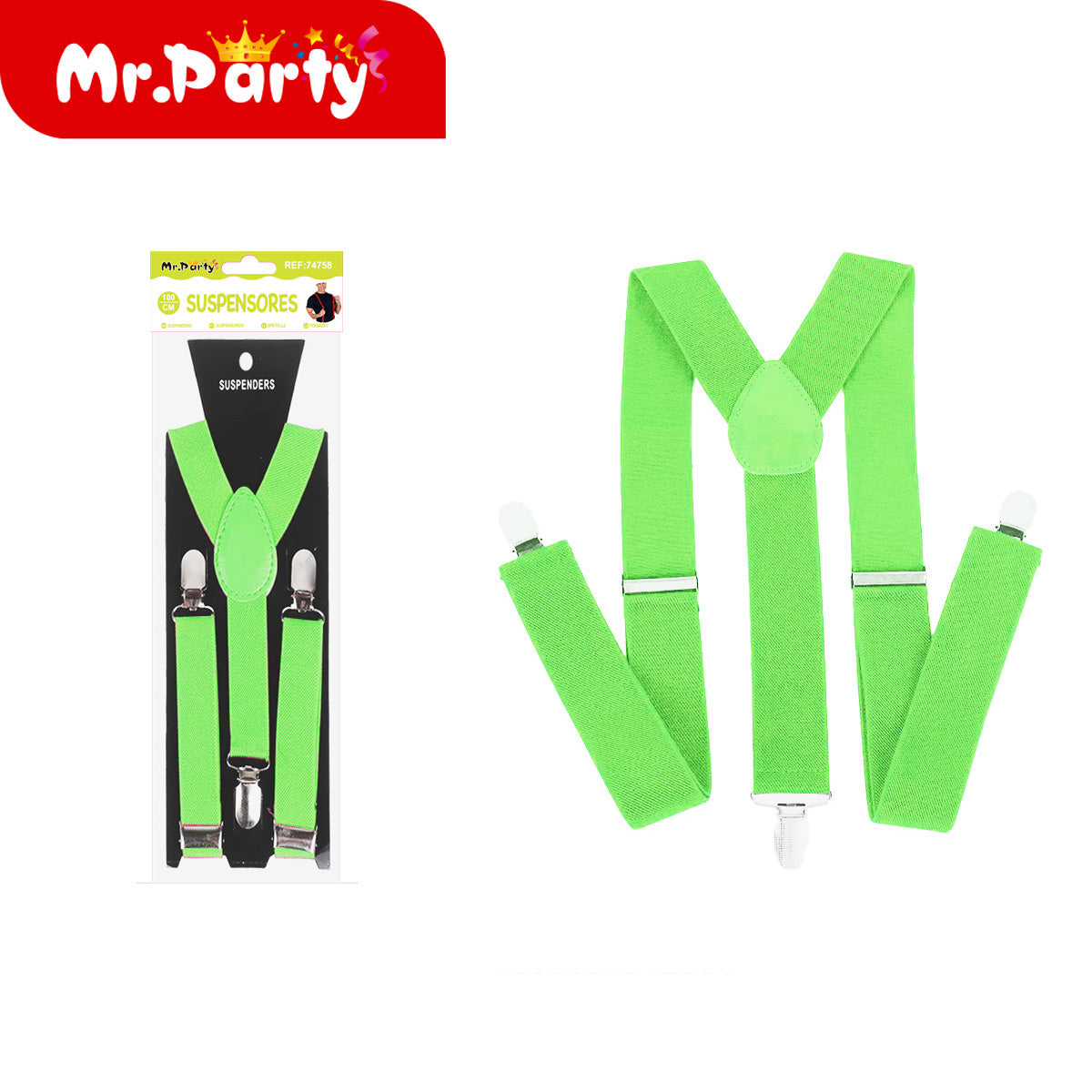 🎭✨ Suspendores / Tirantes Elásticos Ajustables Unisex 100cm 🌈🕺 | Colores Neón | Broches Metálicos