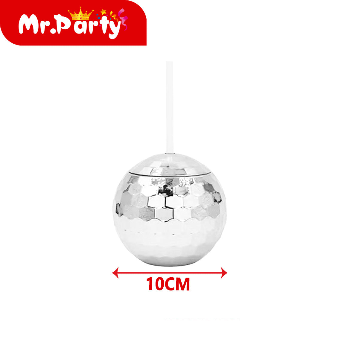 Vaso Esfera Disco Metálico con Popote Mayoreo 6 pzas Mr. Party