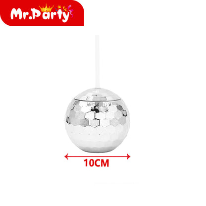 Vaso Esfera Disco Metálico con Popote Mayoreo 6 pzas Mr. Party