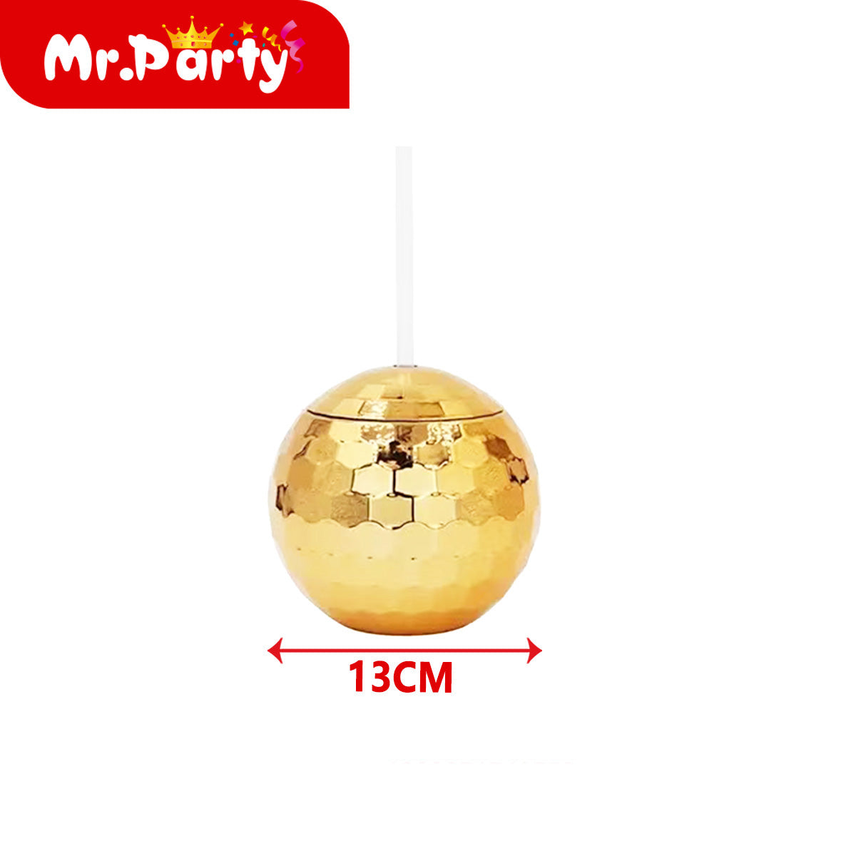 Vaso Esfera Disco Metálico con Popote Mr. Party