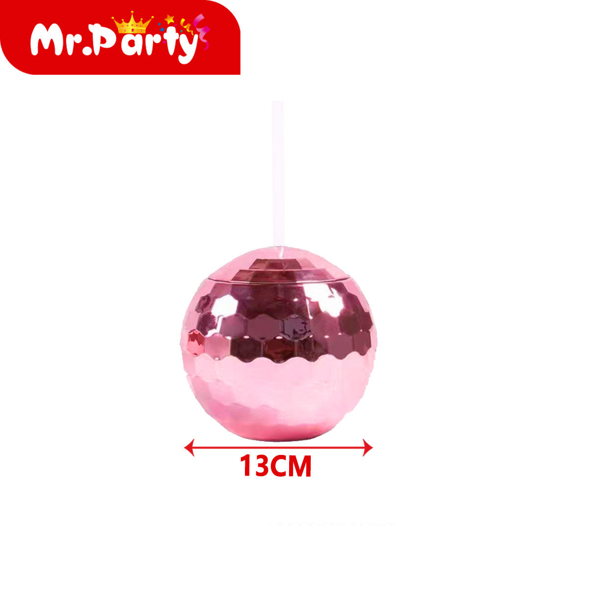 Vaso Esfera Disco Metálico con Popote Mr. Party