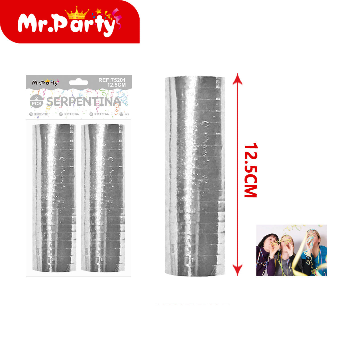 Serpentina Metalizada 12.5 cm (2 pzas) | Mr. Party