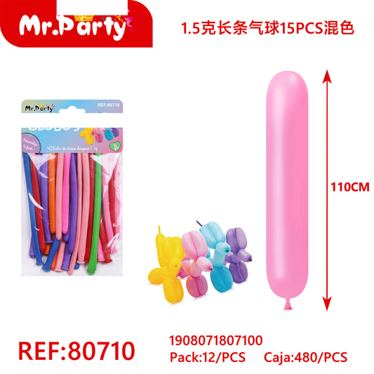 Globos de 15 g de largo 15 piezases colores variados (12paquetes)
