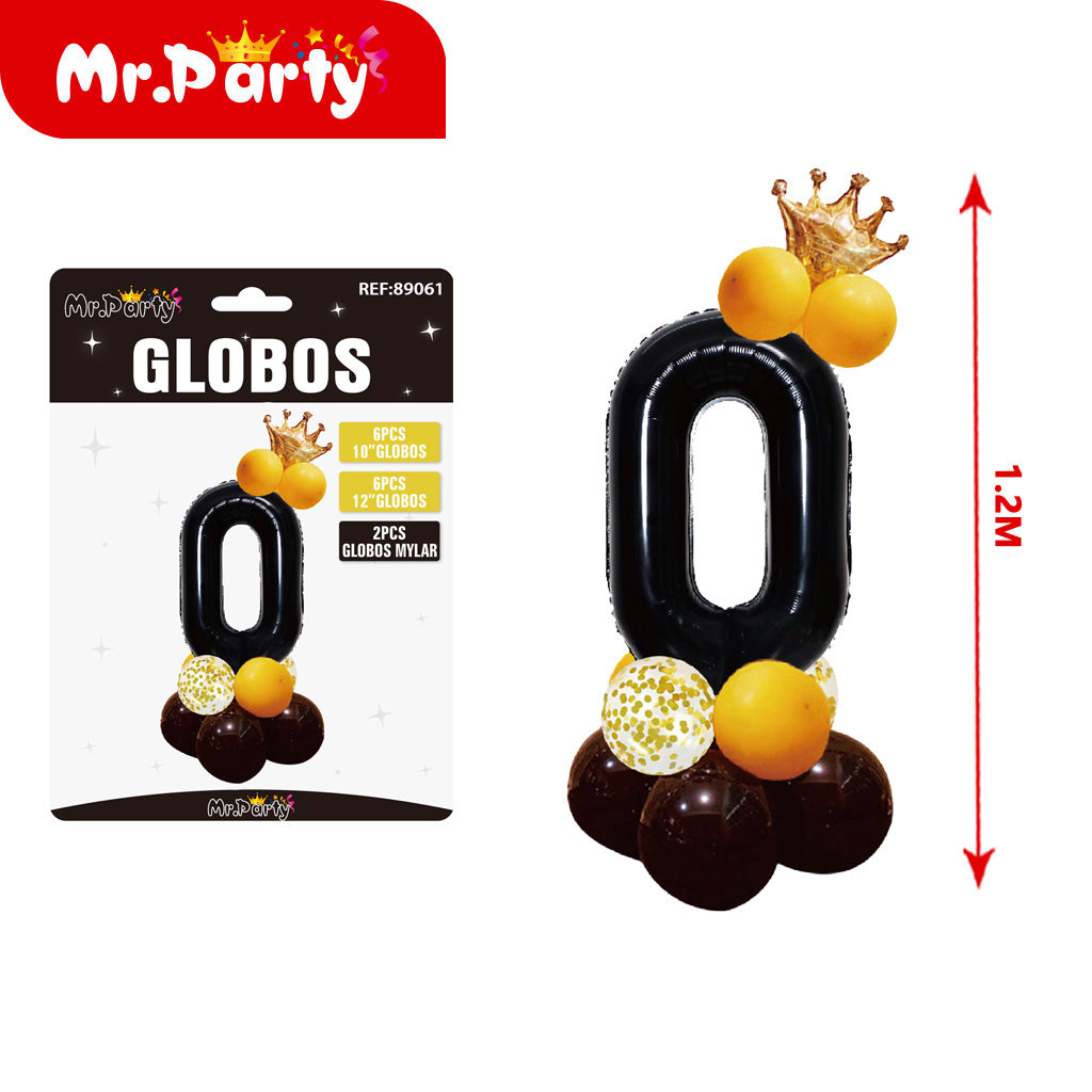 15 globos de látex y película de aluminio negro con corona d (12paquetes)