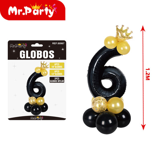 15 globos de látex y película de aluminio negro con corona d (12paquetes)
