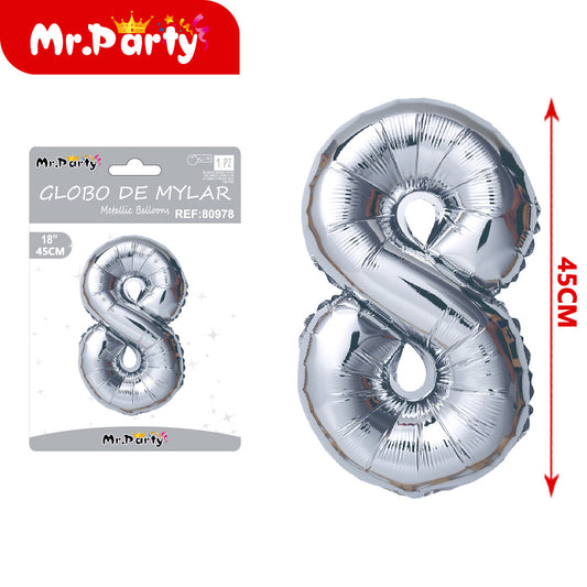 Globo de aluminio plateado de 45 cm (versión estadounidense (12paquetes)