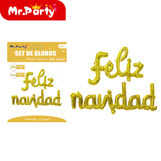 Feliz navidad globo de papel de aluminio dorado de una pieza (12paquetes)