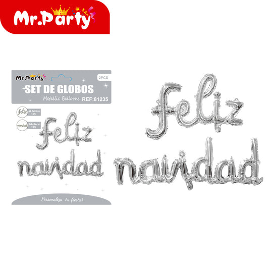 Feliz navidad globo de aluminio plateado de una pieza (12paquetes)