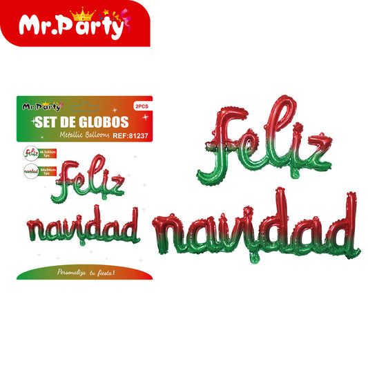 Globos de aluminio con degradado navideÃ±o en español (12paquetes)