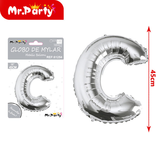 Letra c plateada de 18 pulgadas (pajita de papel + pegamento (12paquetes)