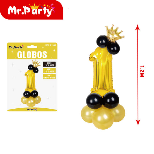 15 globos de látex y película de aluminio dorados con corona (12paquetes)