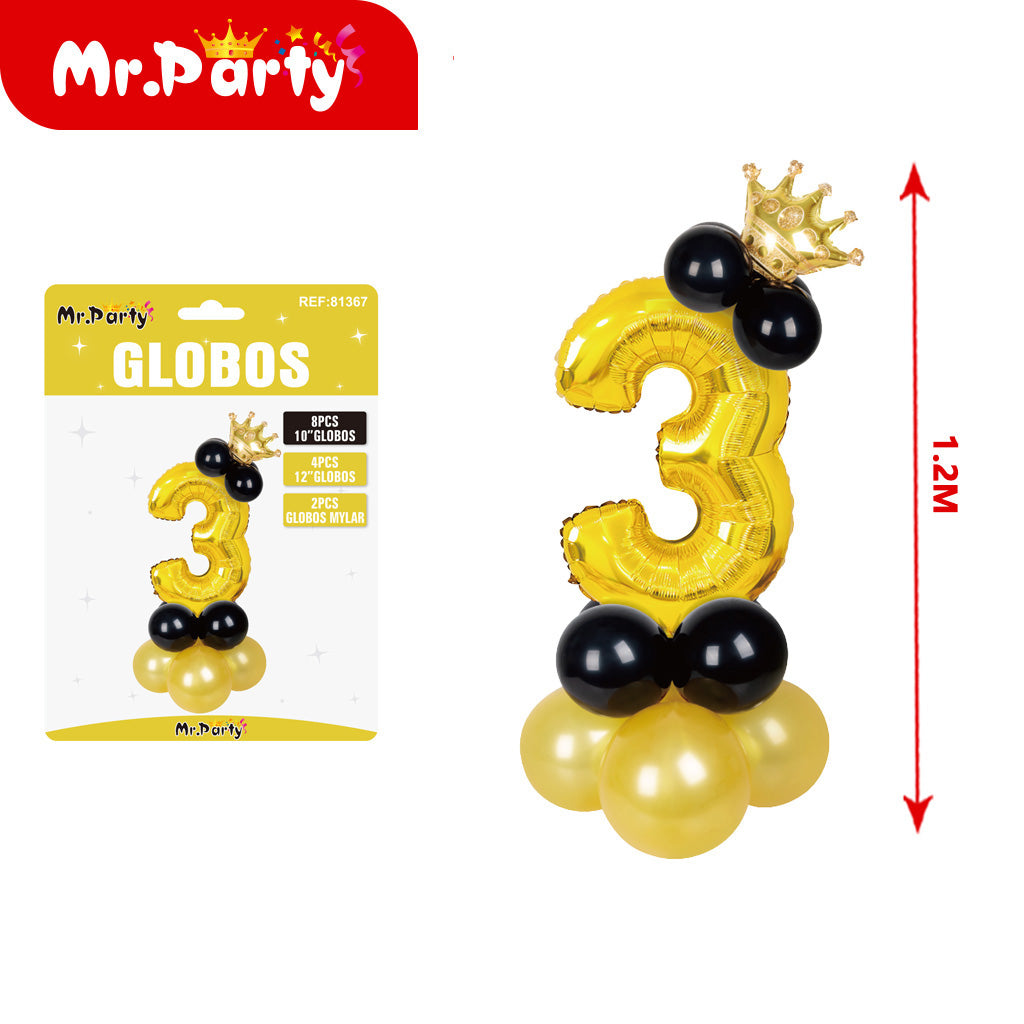 15 globos de látex y película de aluminio dorados con corona (12paquetes)