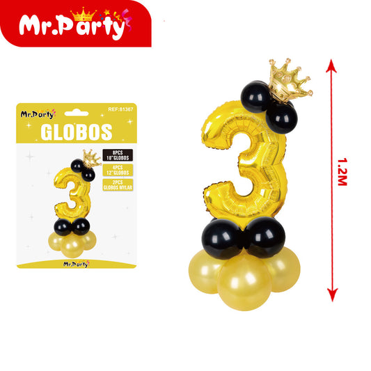 15 globos de látex y película de aluminio dorados con corona (12paquetes)