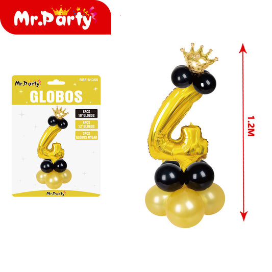 15 globos de látex y película de aluminio dorados con corona (12paquetes)
