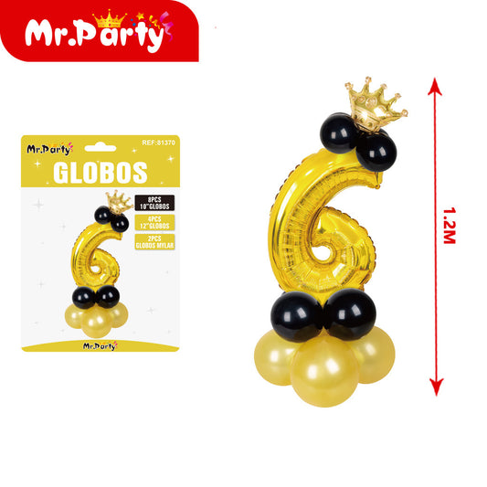 15 globos de látex y película de aluminio dorados con corona (12paquetes)