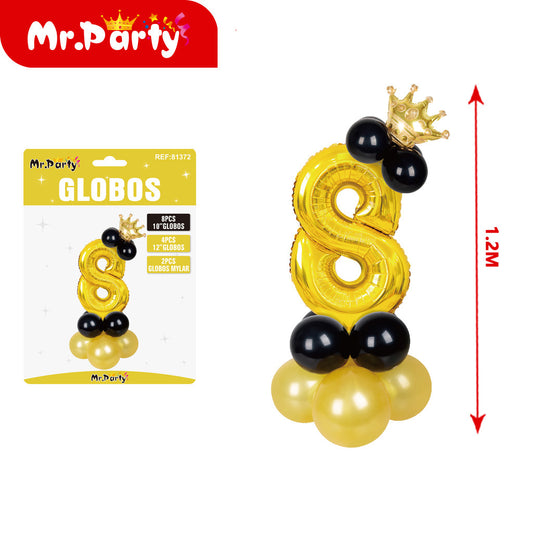 15 globos de látex y película de aluminio dorados con corona (12paquetes)